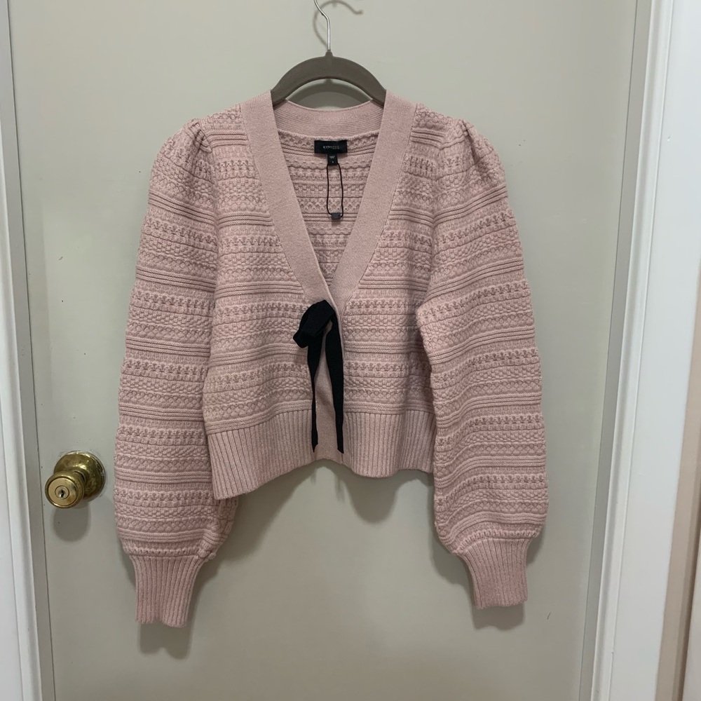 NWOT Express Pink V-Neck Sweater with Bow Detail